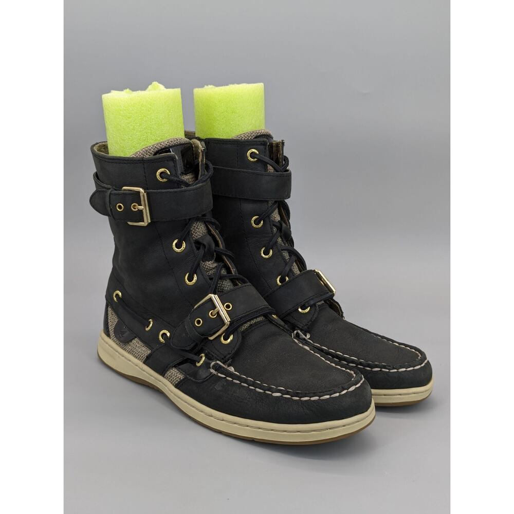 Sperry Top-Sider Womens 9309246 Huntley Zip Buckle Boat Black Boots Size 9.5